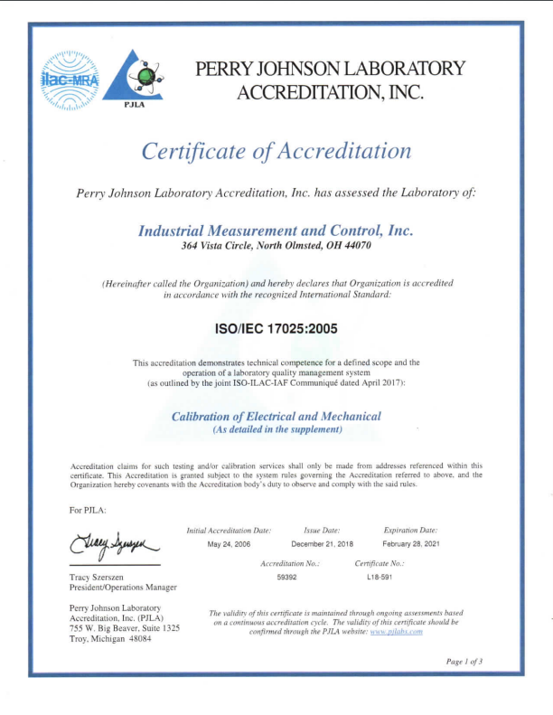 IMC Controls - ISO-IEC-17025:2005 Accreditation